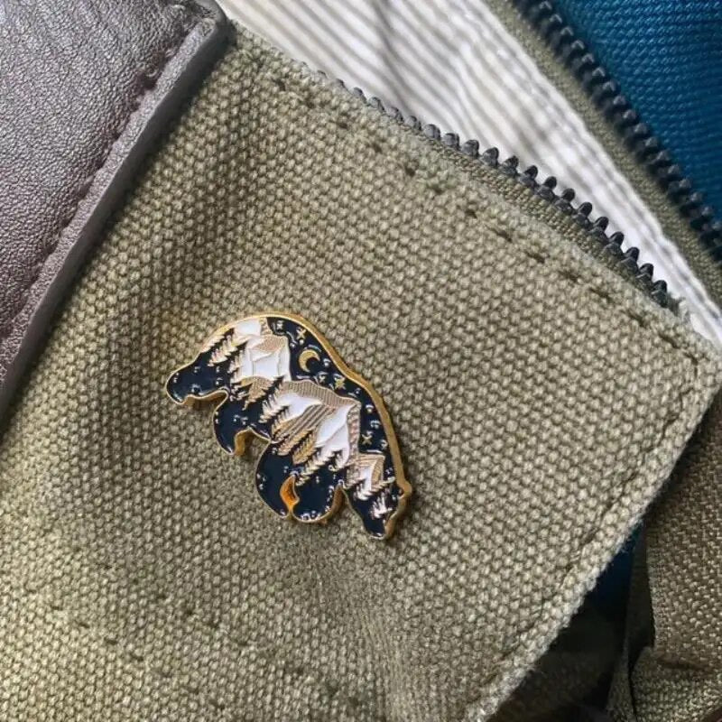 Mountain bear enamel pin -retro geometric zentangle tribal animal Illustration nature badge/brooch