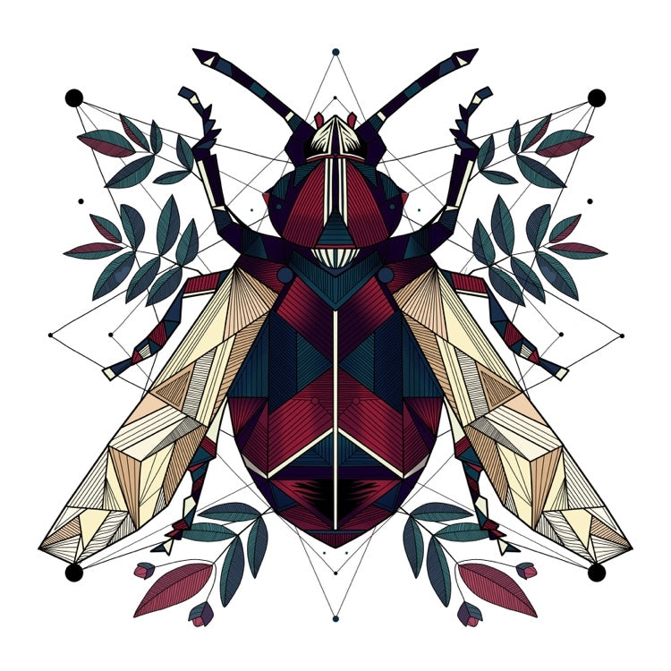 Jewel Beetle line art print - retro geometric zentangle beetle insect Illustration nature print/poster