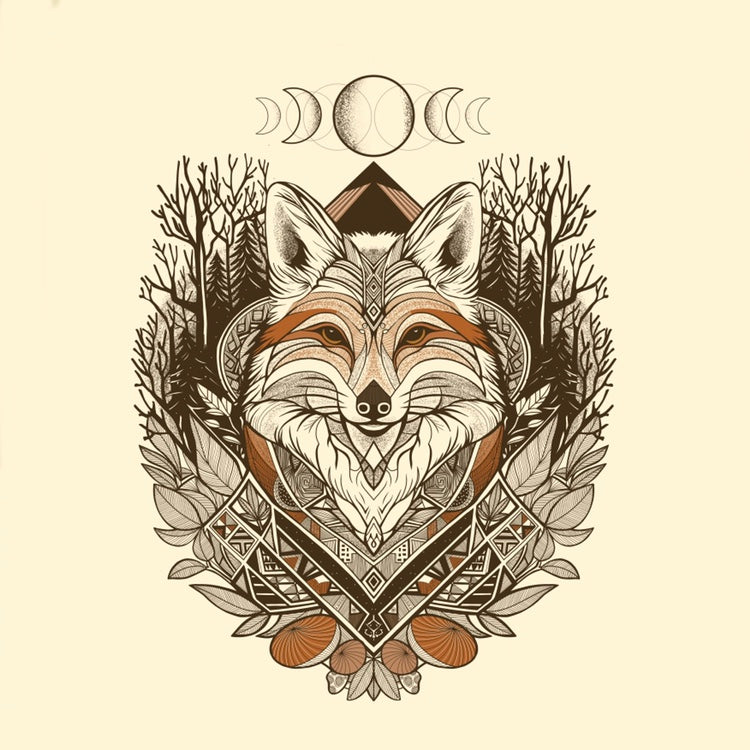 Fox in the Wilderness print - retro geometric zentangle tribal animal Illustration nature print/poster