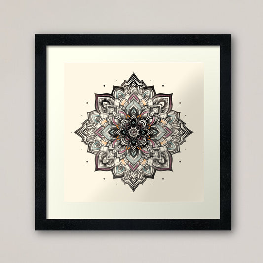 Watercolour Mandala print - retro geometric zentangle tribal yoga Illustration nature print/poster