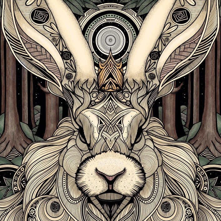 King of the Forest print - retro geometric zentangle hare tribal animal Illustration nature print/poster