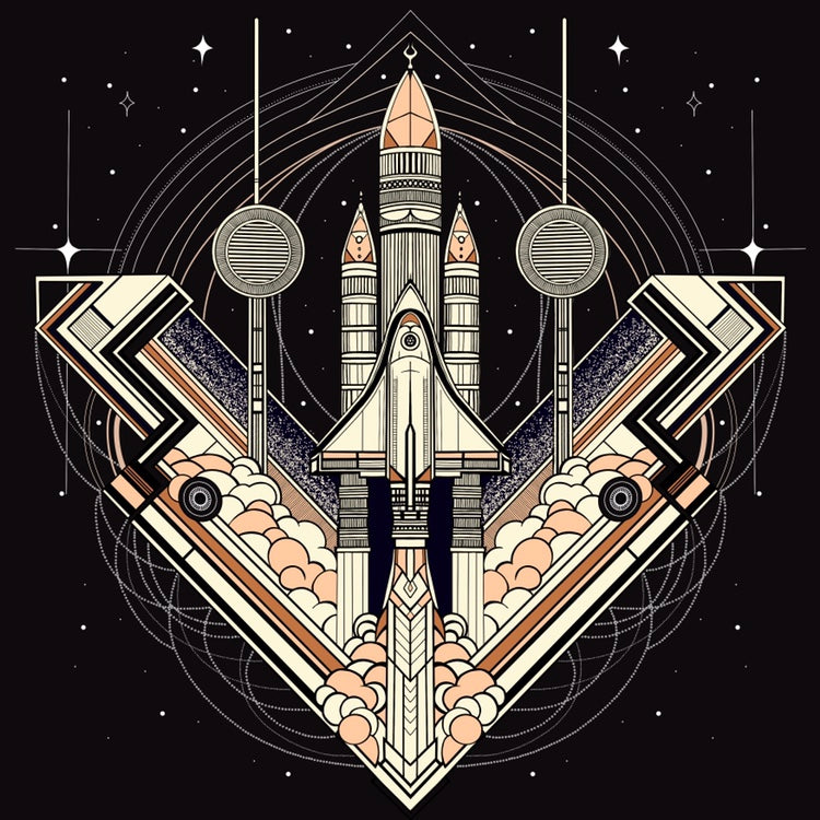 Rocket to Mars print - retro geometric zentangle Illustration space travel print/poster