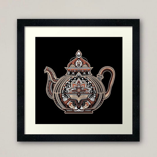 Lotus Teapot - retro geometric mandala tribal yoga pattern Illustration tea lover print/poster