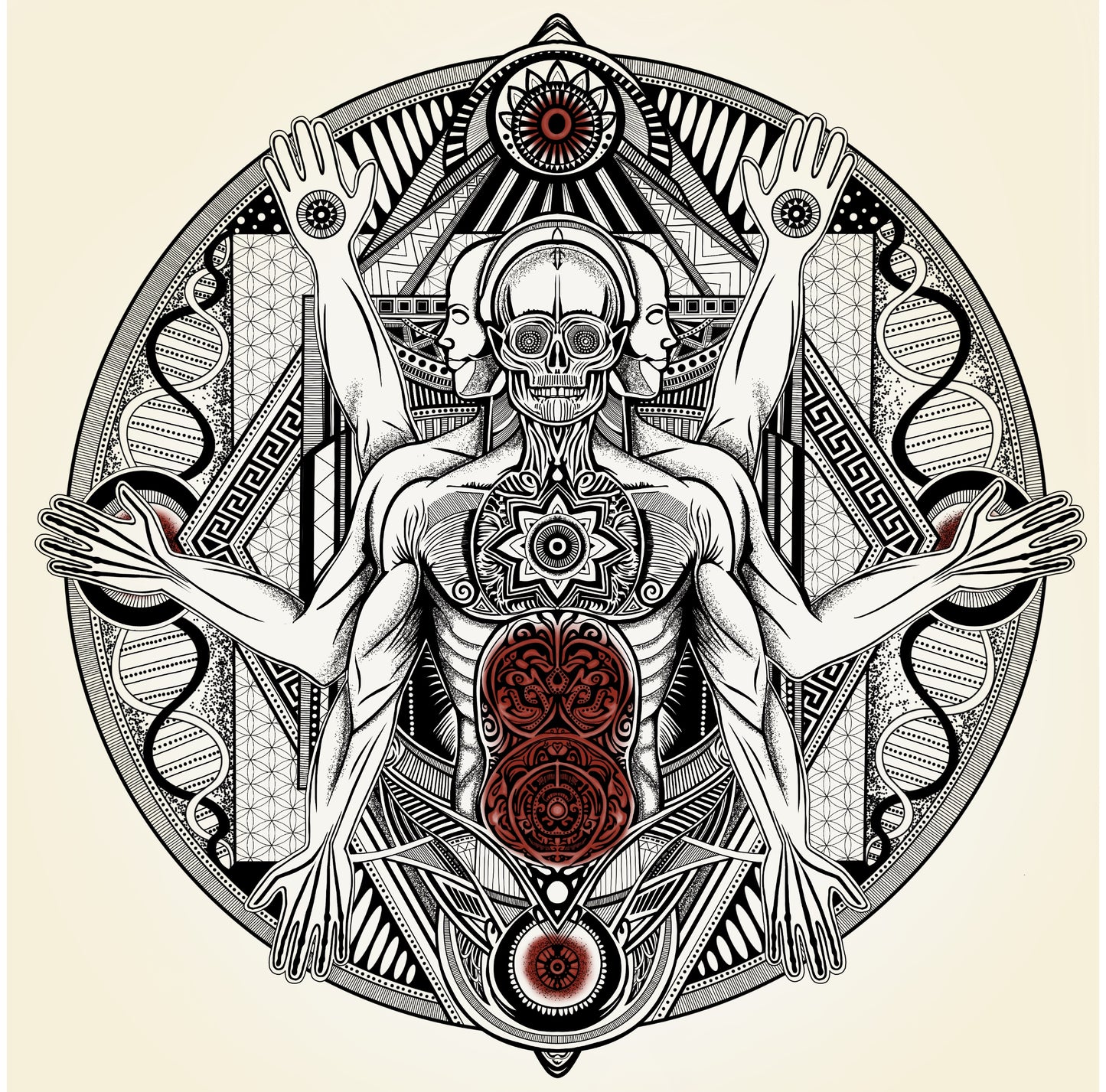 Peruvian Vitruvian - retro geometric weird tribal peru pattern Illustration anatomical print/poster
