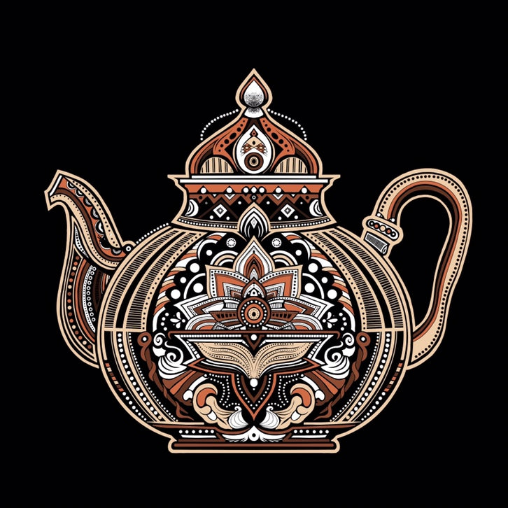 Lotus Teapot - retro geometric mandala tribal yoga pattern Illustration tea lover print/poster