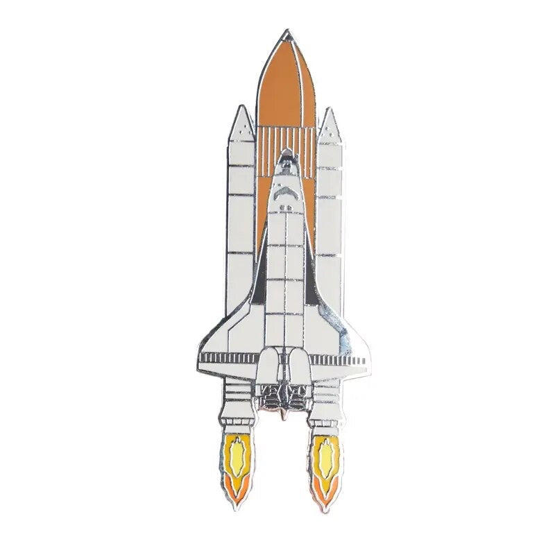 Rocket to Mars pin - retro geometric space shuttle badge