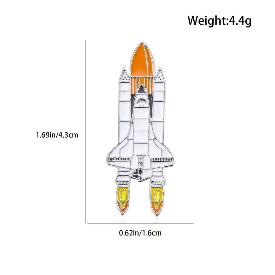 Rocket to Mars pin - retro geometric space shuttle badge