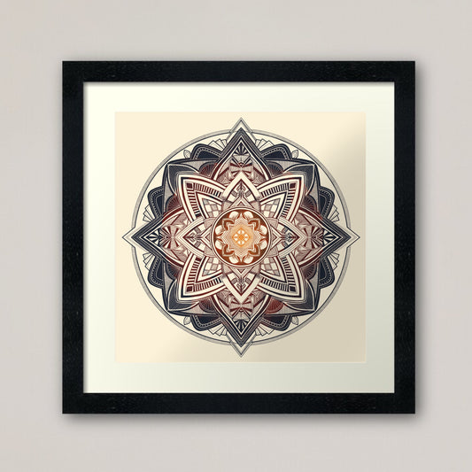 Fire Mandala print - retro geometric zentangle tribal yoga Illustration nature print/poster