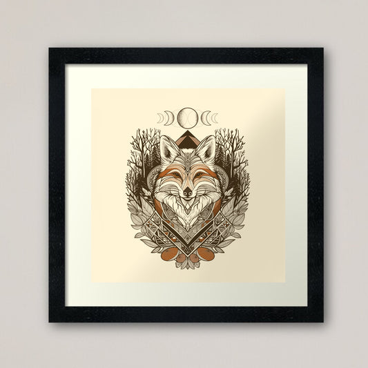 Fox in the Wilderness print - retro geometric zentangle tribal animal Illustration nature print/poster