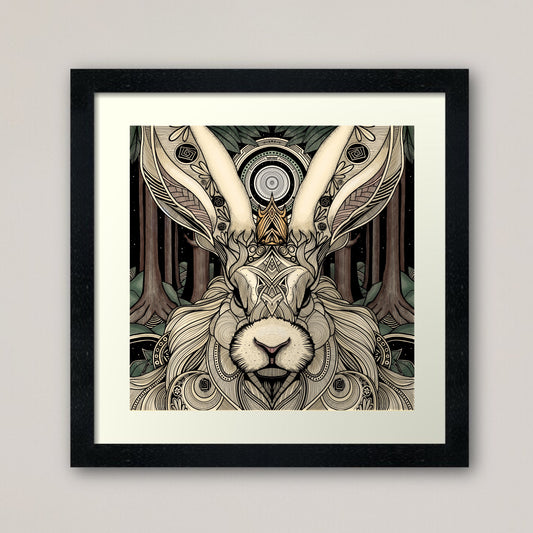 King of the Forest print - retro geometric zentangle hare tribal animal Illustration nature print/poster