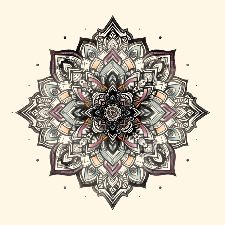 Watercolour Mandala print - retro geometric zentangle tribal yoga Illustration nature print/poster