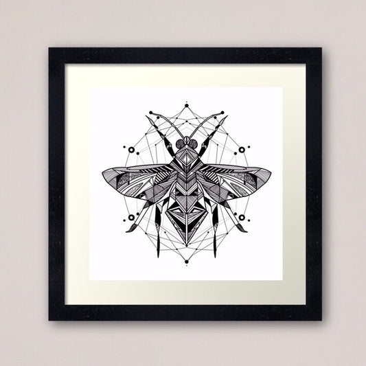 Hover fly line art print - retro geometric zentangle insect Illustration nature print/poster