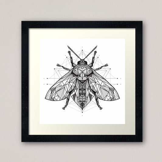 Scarab beetle line art print - retro geometric zentangle beetle insect Illustration nature print/poster